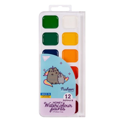 Фарби акварельні «Pusheen» на 12 кольорів медові без пензлика, ТМ Yes