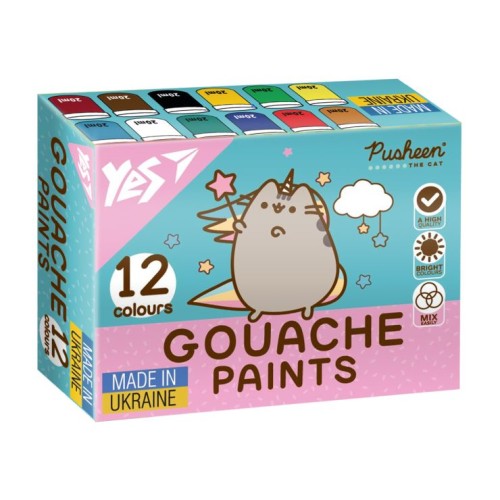 Фарби гуашеві «Pusheen» на 12 кольорів по 20 мл, ТМ Yes