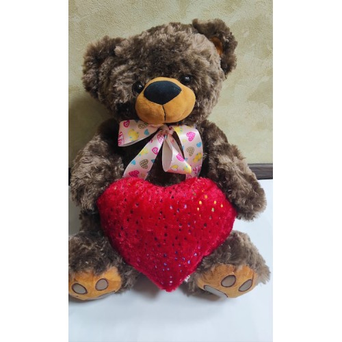 М`яка іграшка «Ведмедик Бублик 01/7 з серцем» коричневий музичний, ПП Копиця