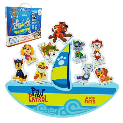 Дерев'яна іграшка «Paw Patrol»: човен 25х2,5х17 см 9 фігурок 5,5х4х2 см, у коробці 26,5х3х23 см