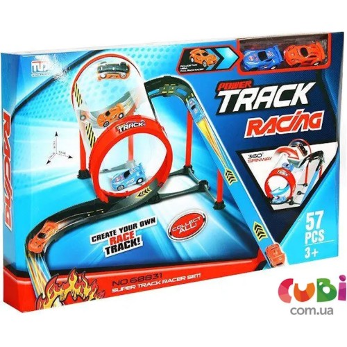 Трек з 57 елементів та 2-х машинок у коробці 55х35х8 см