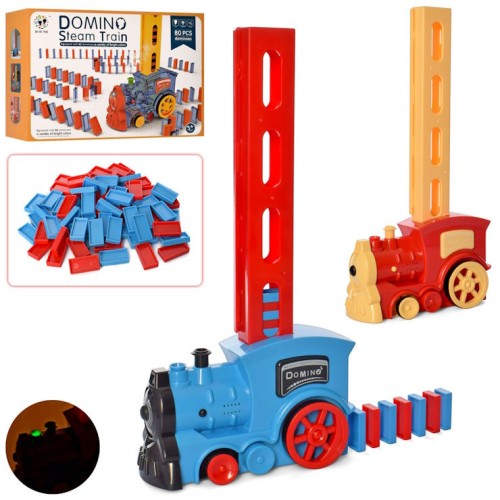 Поїзд 17 см із доміно на 80 деталей зі звуком, світлом та парою, їздить, на батарейці, у коробці 32х23х7,5 см