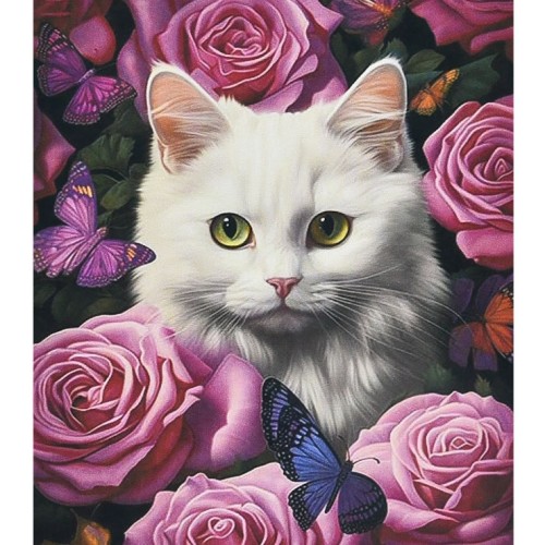 Набір з алмазною мозаїкою «Білий кіт у розах» 30х40 см, ТМ Strateg
