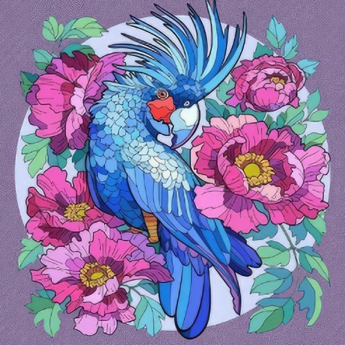 Картина за номерами «Папуга у квітах» 30х30 см, ТМ Strateg