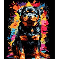 Картина за номерами «Ротвейлер на фоні кольорових квітів» 30х40 см, ТМ Strateg