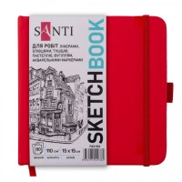 Скетчбук для графіки 15х15 см на 80 аркушів з твердою обкладинкою PU 110 г/м2 червоний, ТМ SANTI