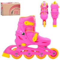 Ролики 31-34 розміру з баклею, пластиковою рамою, колесами ПУ, рожеві, у коробці 35х28х10,5 см