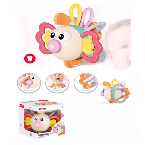 Брязкальце-прорізувач «Рибка» 12 см з текстурними деталями, м'якими кнопками та тріскачкою, у коробці 10,5х12х10,5 см