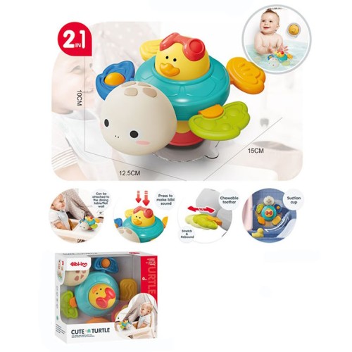 Іграшка для купання «Черепаха» 2 в 1 15 см із спінером, рухливими деталями, тріскачкою, пискавкою, прорізувачем та присоскою, у коробці 15,5х13, 5х5,5 см