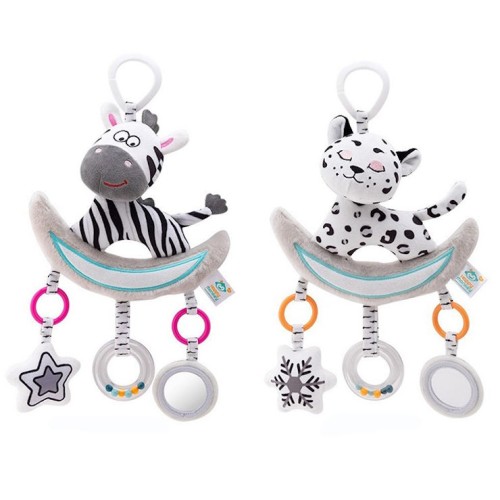 Підвіска «Африканська тваринка на місяці» 36 см музична з брязкальцем, дзеркалом та пискавкою, шарудить, на батарейці в асортименті, у пакеті 22х21х5 см