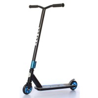 Самокат трюковий: рама алюміній+сталь з колесами ПУ діаметром 11 см, кермом 86 см та підніжкою 32х10 см, чорно-синий
