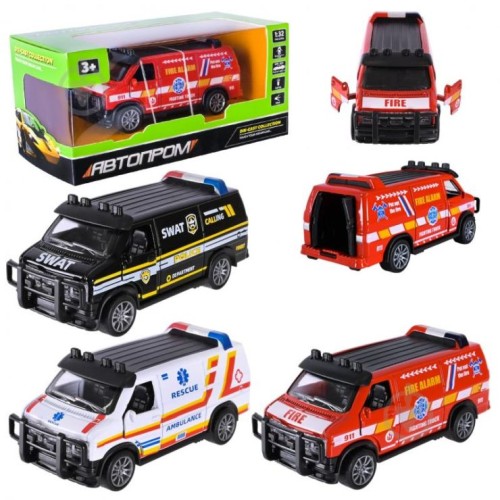 Машина 12 см 1:32 металева зі світлом та дверима, що відчиняються, на батарейці, в асортименті, у коробці 15х6,5х7 см, АВТОПРОМ