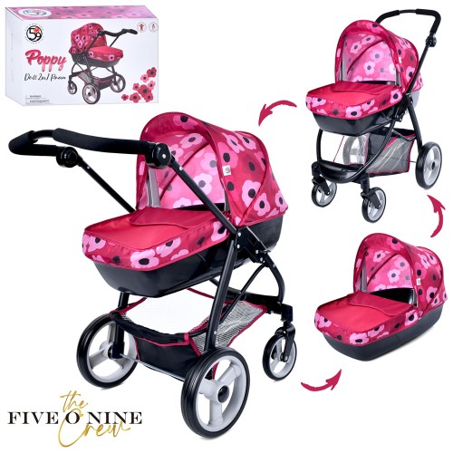 Візочок для ляльки 39х65х67 см 2 в 1 металевий з люлькою-переноскою та регульованою ручкою, у коробці 56х35х22 см