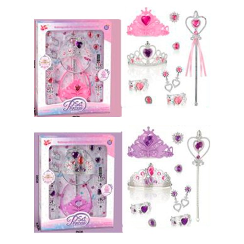 Набір аксесуарів: діадема, корона, сережки, браслети, взуття, в асортименті, у коробці 30х25х6 см