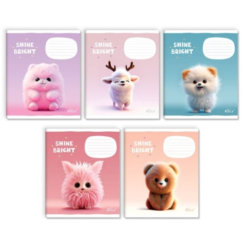 Зошит на 12 аркушів у косу «Пухнасті звірята», №3509 ТМ Gold Brisk