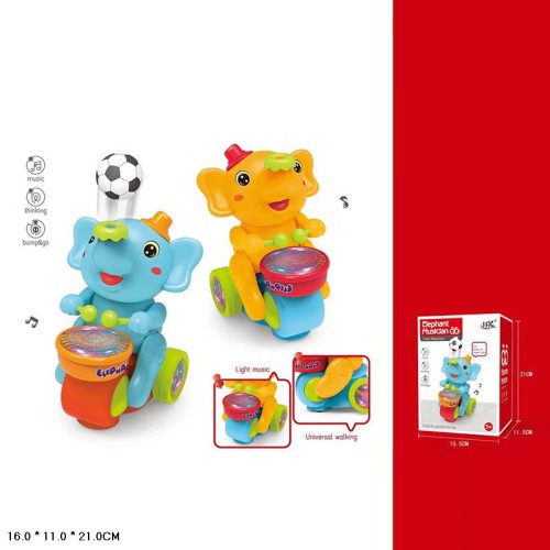 Слоник 20 см музичний зі світлом, на батарейках, в асортименті, у коробці 21х16х11 см