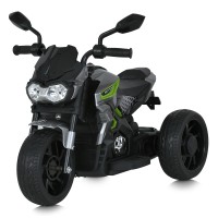 Мотоцикл з 1 мотором 25 Вт на 1 акумуляторі 12V 5AH, з MP3, USB, TF, музикою та світлом, сірий зі світло-зеленими вставками.