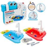 Кухня «Маленька господиня»: кухонна мийка та 14 елементів, з водою, на батарейці, в асортименті, у коробці 35х21.5х20 см