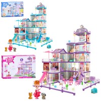 Будиночок 54,5х66,3х78 см 5-поверховий на 340 деталей зі світлом, меблями, лялькою 11см та тваринами, на батарейці, в асортименті, у коробці 48х32х10 см
