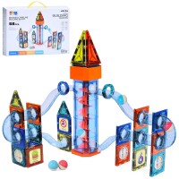 Конструктор магнітний на 68 деталей з 12 кульками, наліпками та ліфтом, на батарейці, у коробці 42х31х7,5 см