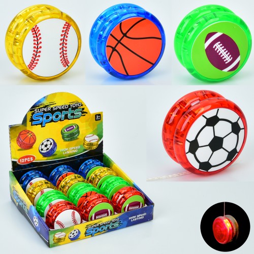 Йо-йо «Спортивний м'яч» зі світлом, на батарейці, в асортименті, 12 шт в дисплеї 19х17х6 см.