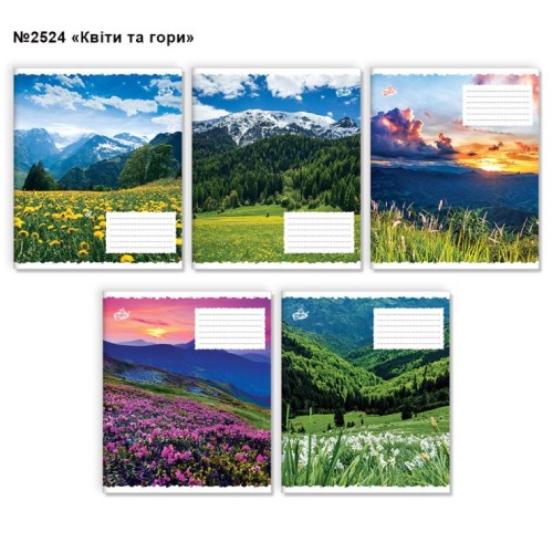 Зошит на 12 аркушів у лінію «Квіти та гори» №2524, ТМ Brisk
