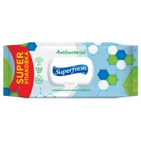 Серветки вологі антибактеріальні в упаковці з клапаном по 120 шт, Superfresh