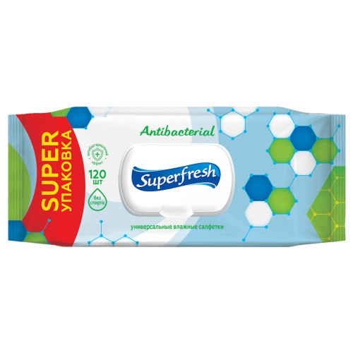 Серветки вологі антибактеріальні в упаковці з клапаном по 120 шт, Superfresh