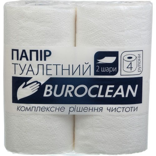 Туалетний папір двошаровий, 4 рулони на гільзі, намотка 14 м, білий, Buroclean
