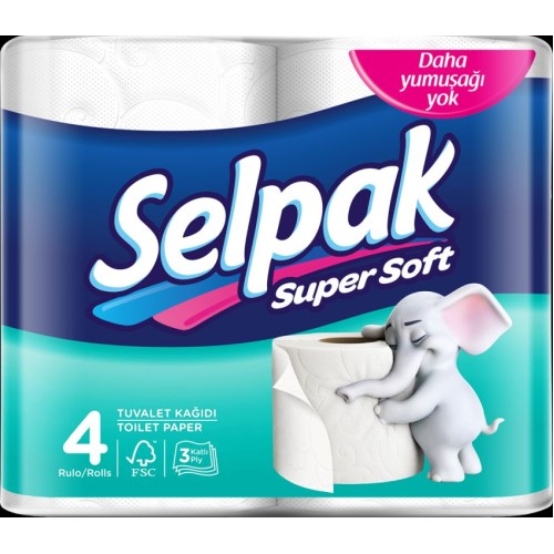 Туалетний папір «Selpak» по 4 рулони 3-шаровий, намотка 19 м, білий, Selpak