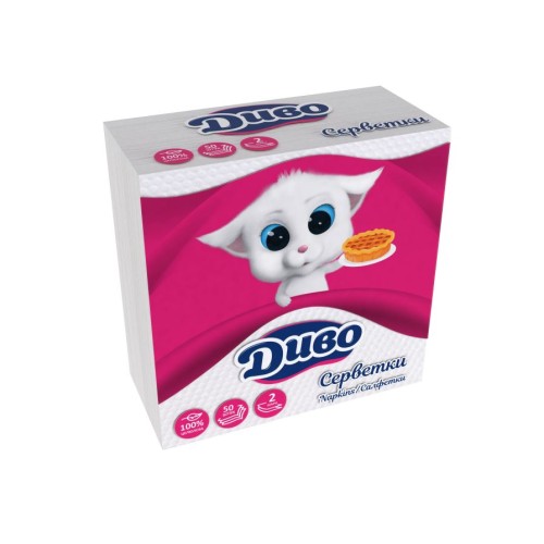 Серветки паперові «Диво» 24х24 см по 50 шт у поліетиленовій упаковці, білі