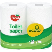 Туалетний папір «Ecolo» 4 рулони, намотка 16,5 м, білий, ТМ Рута