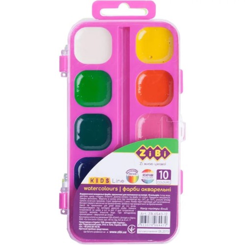 Акварельні фарби на 10 кольорів без пензлика, ТМ ZiBi