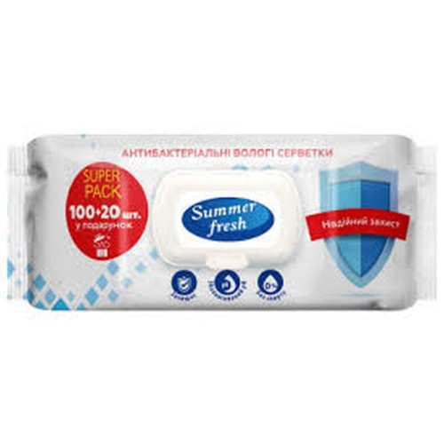 Серветки вологі «Summer Fresh Антибактеріальні» 120 шт.
