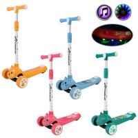 Самокат дитячий 3-колісний, 2 колеса PU зі світлом, заднє пластик,складний, в асортименті, у коробці