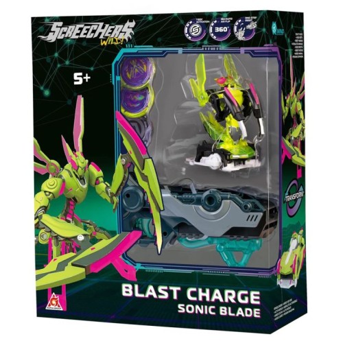 Ігровий набір Screechers Wild! «Сонік Блейд»: машинка-трансформер, запускач-бластер, 3 диски та наліпки, у коробці 10х25х30 см