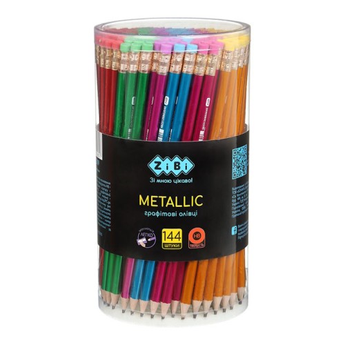 Олівець графітовий «METALLIC» з гумкою HB, у тубі, ТМ Zibi