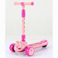 Самокат 3-колісний музичний на металевій рамі, колеса ПУ, 2 передні 110 мм та заднє 84 мм із світлом, кермо 67-78 см, рожевий, у коробці 63,5х31,5х19 см