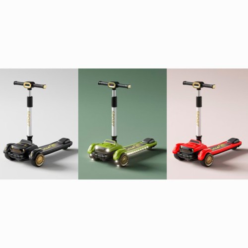 Самокат 3-колісний музичний зі світлом на металевій рамі, колеса ПУ, 2 передні 110 мм, заднє 80 мм, кермо 70-84 см, складаний, в асортименті, у коробці 63х36х19 см.
