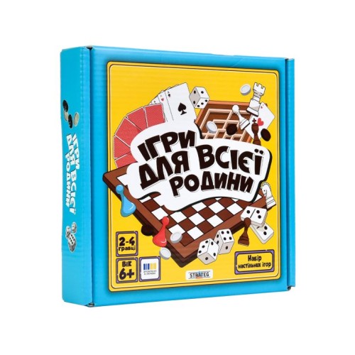 Гра настільна «Ігри для всієї родини»: нарди, шахи, млин, змії, драбини, у коробці 19х18х3,5 см, ТМ Strateg