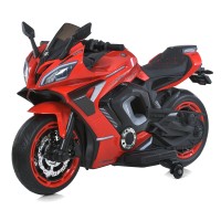 Мотоцикл з 2 моторами 45W на акумуляторі 24V 5AH з музикою, світлом, MP3, USB та шкіряним сидінням, червоний