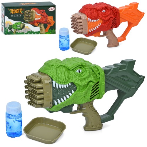 Мильні бульбашки «Динозавр» пістолет 28 см, на батарейці з запаскою 7,5 см, в асортименті, у коробці 28,5х17,5х9,5 см.