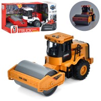 Дорожній каток 21 см 1:43 інерційний зі звуком, світлом, рухомими деталями, гумовими колесами, на батарейці, в асортименті, у коробці 30х15,5х12 см