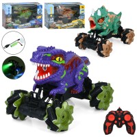 Машина «Динозавр» 23 см 1:16 р/к 2,4G на акумуляторі з парою та димом, USB, колесами-роликами, 4х4, амортизаторах, у коробці 31х19х16,5 см