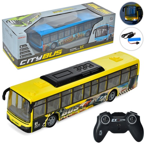 Автобус 38 см р/к на акумуляторі зі світлом, USB та гумовими колесами, в асортименті, у коробці 46х16х15 см