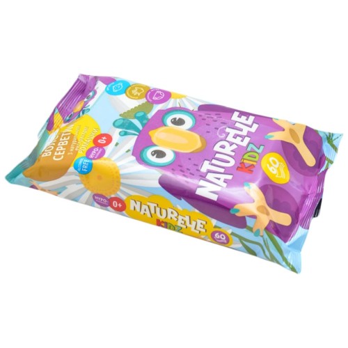 Вологі серветки «NATURELLE kidz» дитячі з ромашкою, 60 шт в упаковці