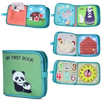 Книжка 20х21х4 см навчальна з деталями на липучках, шнурівкою, годинником та англійськими словами, у пакеті 21х23х4 см.