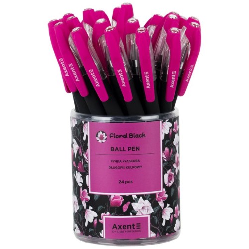 Ручка «Floral Black» кулькова синя, ТМ Axent