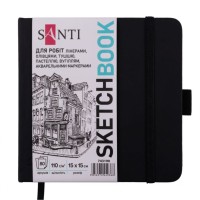 Скетчбук для графіки 15х15 см на 80 аркушів з твердою обкладинкою PU 110 г/м2 чорний, ТМ SANTI