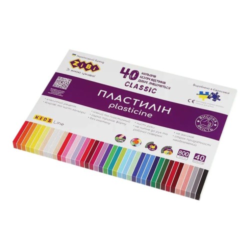 Пластилін «CLASSIC» на 40 кольорів, 800 г, KIDS Line